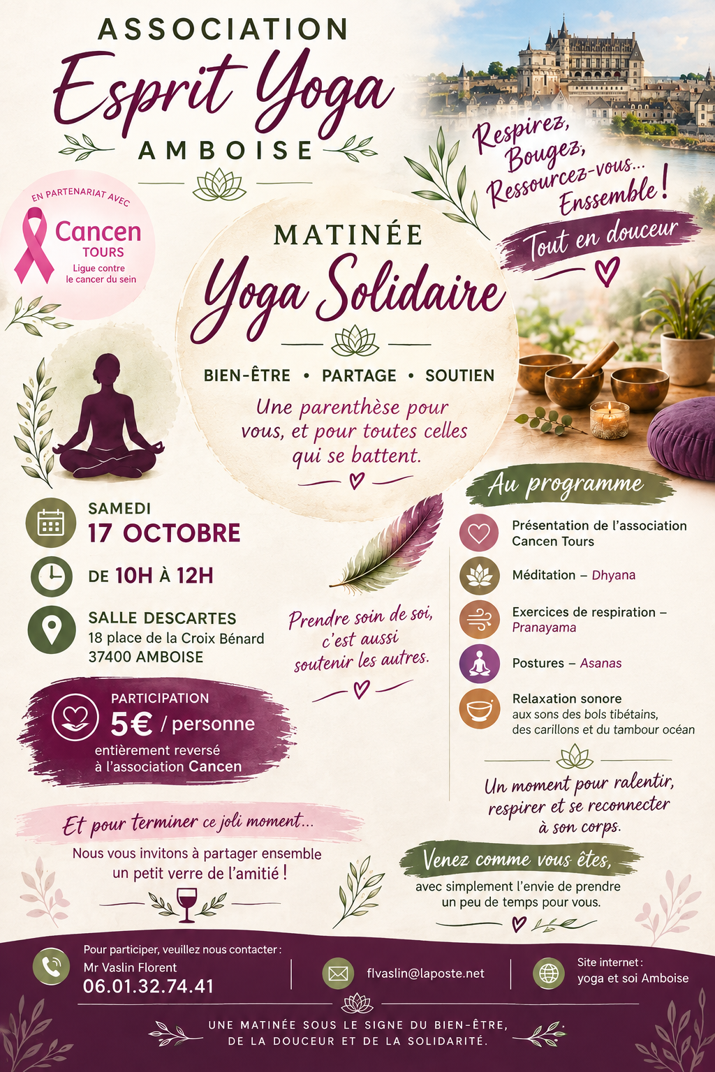 Yoga solidaire Amboise au profit de CANCEN