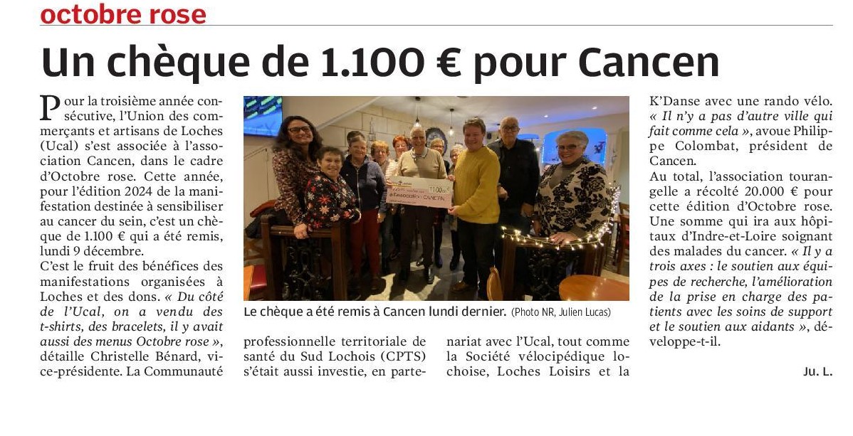 Cancen - Octobre rose - Remise de chèque