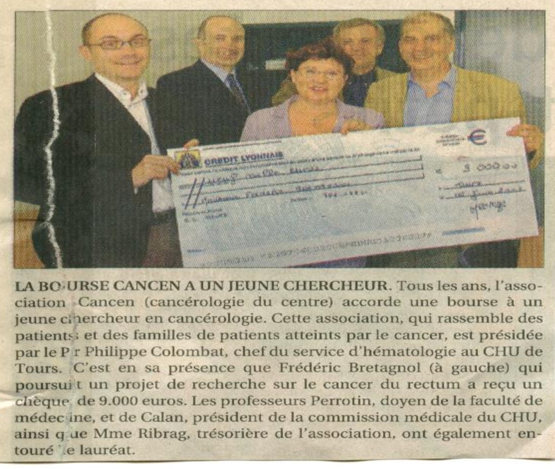 Bourse CANCEN remise à Frédéric Bretagnol